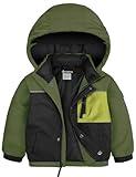 GEMYSE Toddler Boys Winter Coat Waterproof Ski Snow Jacket with Hood Thicken Warm Baby Jacket Outerwear(Lichen Green & Grey,4T)