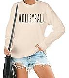 Volleyball Mom Sweatshirt Woman Volleyball Game Day Shirt Volleyball Mom Gift Shirts Casual Long Sleeve Pullover Tops Apricot