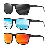 MASDUN Polarized Sunglasses for Men and Women Square Sun glasses UV Protection For Driving Fishing Golf (3 Pack) (Black/Red/Blue)