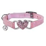 WDPAWS Heart Bling Cat Collar with Safety Belt and Bell Adjustable 8-10 inches for Kitten Cats (Pink)