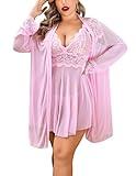 Avidlove Plus Size Lingerie Sexy Lingerie Set Women's Exotic Nightgowns Lace Chemise Lingerie Side Slit Nightdress Dark Pink