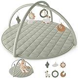 Beautiful Baby Play Gym and Tummy Time Mat - Soft Cotton Mat with 6 Cute Toys Creates The Perfect Activity Area for Your Girl/Boy - Stylish Infant Floor Playmat Fits Nicely with Any Playroom Decor