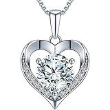 ONLYLIKE Heart Pendant Necklace Gifts for Wife, Engraved 'I LOVE YOU' Gift for Wife, 1 Carat Moissanite Necklace, Anniversary Eternity Jewelry Present for Wife, Birthday Gifts for Women