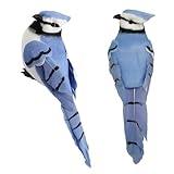LWINGFLYER 2pcs Claw Artificial Birds 5.5-Inch Realistic Blue Jay Feathered Bird Ornaments for Christmas Tree Wreath Crafts Seasonal Display Birdhouses Home Party Decor