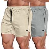 COOFANDY Gym Workout Shorts for Men with Pockets 5 Inch Quick Dry Mesh Running Shorts for Athletic Sports Fitness Khaki/Grey