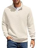 COOFANDY 1/4 Zip Pullover Mens Fashion Quilted Sweatshirt Waffle Knit Long Sleeve Polo Sweaters Solid Collared Sweatshirts 2024 Winter Clothes White