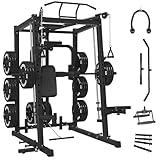 GMWD SmithΔ Machine, 2500LBS Dual Pulley Functional Trainer, Squat Rack with Cable Crossover System, Home Gym Trainer, Pull-Up Bar, Spotter Arms, Home Gym Equipment