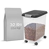 IRIS USA Airtight Dog Food Storage Container, Up to 30 lbs, Attachable Wheels, for Dog Cat Bird and other Pet Food Storage Bin, Keep Fresh, Easy Mobility, BPA Free, Black