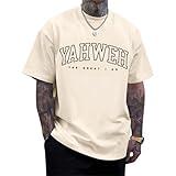 Wedsadl Christian Jesus Shirts for Men Religious God Yahweh Faith Shirt Bible Verse Vintage Oversized Graphic Tees Cotton Top(Apricot,2XL)