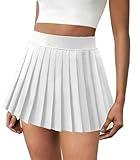 COPYLEAF Pleated Tennis Skirts for Women High Waisted Golf Skirt with Pockets Athletic Workout Casual Skorts(White M)