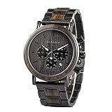 BOBO BIRD Mens Wooden Watches Business Casual Wristwatches Stylish Ebony Wood & Stainless Steel Combined Chronograph with Wooden Box (Grey)