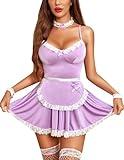 Avidlove Lingerie for Women Maid Costume Outfits Sexy Halloween Lingerie Babydoll Light Purple XL