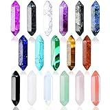 17Pcs Healing Crystals Stones Sets, Hexagonal Bullet Shaped Reiki Meditation Gemstone Chakra Stones Tiger Eye Obsidian Quartz Crystals Gemstone Wand Set Pendants with Storage Box