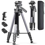 CAMBOFOTO 74"-Camera-Tripod, Gray Porfessional Aluminum Tripod Stand for Mirrorless Camera/DSLR/Cell Phone/Camcorder/GoPro, with Phone Holder and Travel Bag (Gunmetal Gray)