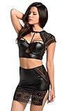 Velvet Kitten by Lingerie Diva Daring and Sexy Black Wet Look Lustful Leather Bra Set Faux Leather and Lace Ensemble Lingerie Set (Large)