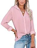 Diosun Womens Button Down V Neck Shirts Long Sleeve Office Casual Business Plain Blouses Tops Pink