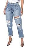 BessCops Boyfriend Stretchy Jeans for Women Mom Distressed High Waisted Trendy Denim Jeans Blue