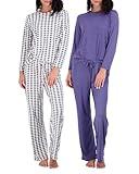 2 Pack: Long Sleeve Pajamas For Women Sets Womens Pajama Sets Two Piece Pj Summer Pijamas De Mujer Cotton Pjs Pants Loungewear Sleepwear Matching Ladies Bottoms Comfy Soft Pyjamas Teen Lightweight