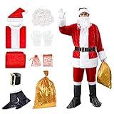 Warmoor Santa Claus Costume Christmas Santa Suit Flannel Velvet Plush Adult Classic Costume for Men (Bright Red 10Pcs)