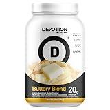 Devotion Nutrition Protein Powder Blend | Gluten Free, Keto Friendly, No Added Sugars | 1g MCT | 20g Whey & Micellar Protein | 2lb Tub (Buttery Blend)