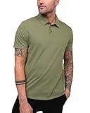 INTO THE AM Essential Polo Shirts for Men - Modern Fit Collared Shirt Men Fitted Short Sleeve Classic Golf Collar Shirts (Olive Green, X-Large)