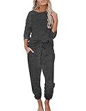 Ekouaer Womens Pajamas Set Long Sleeve Loungewear Soft Lounge Set Joggers with Pockets,Small,Dark Grey