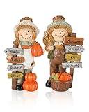 GoGnome 2-Pack Thanksgiving Scarecrow Figurines with Inspirational Autumn Plaques - Durable Resin 5.5'' Thanksgiving Table Decor - Fall Decorations Indoor Outdoor Harvest Gifts (Scarecrows)