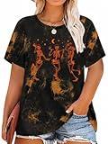 MK Shop Limited Womens Plus Size Dancing Skeleton Shirt for Women Happy Halloween T-Shirt Fall Skull Graphic Tees Tops Blouse