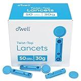 OWELL Twist Top Lancets, Sterile Lancets for Diabetes Testing, Lancets for Diabetic & Blood Sugar Test, Thin Lancet for Regular Skin, 30 Gauge, 50 Count