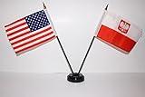 NOV US USA American and Old Poland Eagle Polish Polska 4"x6" Miniature Flags Desk Set with Black Base