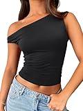 Trendy Queen Womens Summer Tops Off The Shoulder Going Out T Shirts Crop Tank Top Casual Dressy Work Clothes Cute Y2k Fashion Outfits 2025 Black M