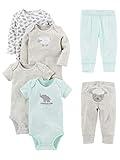 Simple Joys by Carter's Baby 6-Piece Bodysuits (Short and Long Sleeve) and Pants Set, Grey/Mint Green/Elephant/Lamb, Newborn