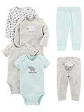 Simple Joys by Carter's Baby 6-Piece Bodysuits (Short and Long Sleeve) and Pants Set, Grey/Mint Green/Elephant/Lamb, 0-3 Months