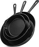 Utopia Kitchen Saute Fry Pan - Pre-Seasoned Cast Iron Skillet Set 3-Piece - Frying Pan - 6 Inch, 8 Inch and 10 Inch Cast Iron Set - Cooking Gift for Men & Women (Black)