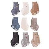 J Poqobog Baby Crew Socks,Grips Combed Cotton Socks Toddler Non-Skid for Girls,Boys Non Slip/Anti Skid 9-Pack (12-24 Months, Boys - 9 Pairs)