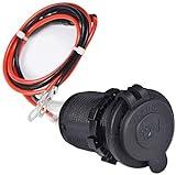 12V Car Cigarette Lighter Socket Waterproof and Dustproof plug socket for Car Truck Motobike Boats Marine ATV, with Fuse & 60cm Cable (Black-1PCS)