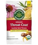 Traditional Medicinals Lozenges, Organic Throat Coat Lemon Ginger Echinacea, Sore Throat Support, 16 Individually Wrapped Lozenges