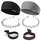 LTHYHJ Men's Metal Headband, Men's Neutral Black Wavy Spring Outdoor Sports 6-Piece Set, Headband for Men and Women, Suitable for Running, Cycling, Sports, Yoga