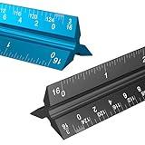 Rena Chris 2PCS Architectural Scale Ruler: 12" Imperial Aluminum Alloy Metal Architecture Measuring Tools, Engineering Drafting Construction Drawing Blueprints Triangular Architect Scaling Rulers