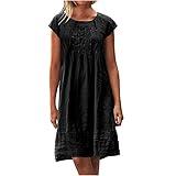 Vestidos para Mujer Casuales Women's Cotton Linen Summer Dresses 2024 Sleeveless Pleated Dress Casual Knee Length Dress Comfy Summer Lounge Outfits Women's Cotton Dresses Black L