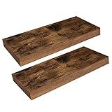 HOOBRO Floating Shelves, Wall Shelf Set of 2, 15.7 Inch Hanging Shelf with Invisible Brackets, for Wall Decor in Bathroom, Bedroom, Toilet, Kitchen, Living Room, Office, Rustic Brown BF40BJ01