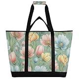 FLildon Insulated Cooler Bag 30L, Spring Bright Wildflowers Large Reusable Grocery Bags for Hot/Cold Food Delivery Bag Thermal Tote for Travel Beach Picnic