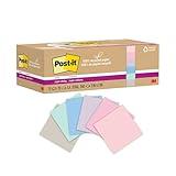 Post-it 100% Recycled Paper Super Sticky Notes, 2X The Sticking Power, 3x3 in, 12 Pads/Pack, 70 Sheets/Pad, Wanderlust Pastels Collection