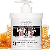 Advanced Clinicals Manuka Honey Body Cream For Women & Men | Body Butter Lotion For Extremely Dry Skin | Collagen Cream | Skincare Moisturizer Hydrating Balm Improves Look Of Aging Skin, 16 Ounce