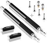 MEKO Universal Stylus,[2 in 1 Precision Series] Disc Stylus Touch Screen Pens for All Capacitive Touch Screens Cell Phones, Tablets, Laptops Bundle with 6 Replacement Tips - (2 Pcs, Black/Black)