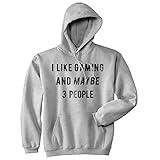 Crazy Dog T-Shirts Funny Gamer Hoodie for Men – I Like Gaming and Maybe 3 People Print – Soft Heather Grey Pullover Sweatshirt – Nerdy Video Game Hoodie for Winter or Holiday Gifting - Grey XL