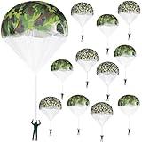 Aoriher 12 Pcs American Flag Army Parachute Toy Action Figures, Boys Outdoor Games, No Battery Flying Toys for School Gifts Present