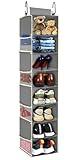 roomtalk Large-Sized Hanging Shoe Organizer 8-Shelf, Hanging Closet Organizer with 8 Side Pockets, Wider Hanging Shelves for Storage Shoes Clothes 9" W × 11.8" D× 48" H, Grey