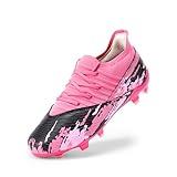 DREAM PAIRS Girls Boys Soccer Cleats Youth Firm Groud Outdoor Sports Athletic Mid-top Football Shoes for Little/Big Kid,Size 1 Little Kid,Hot Pink/Black,KKUMSO2501