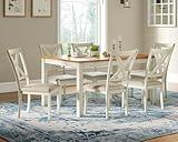 AMERLIFE 7-Piece Farmhouse Solid Wood Dining Table Set with 6 Upholstered Chairs, 60" Space Saving Dinner Table & Chairs Set, for Dining Room, Kitchen, Restaurant, Brown & White